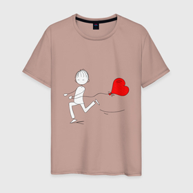 Мужская футболка хлопок с принтом Бегу к тебе в Белгороде, 100% хлопок | прямой крой, круглый вырез горловины, длина до линии бедер, слегка спущенное плечо. | люблю | парные | сердце | шары воздушные