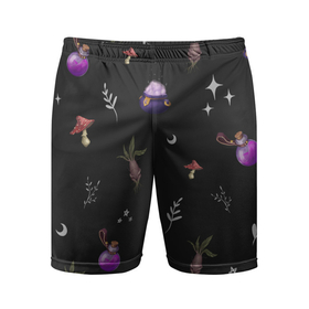 Мужские шорты спортивные с принтом Magic pattern в Тюмени,  |  | Тематика изображения на принте: bottle | mandrake | mushroom | pot | волшебство | зелье | паттерн