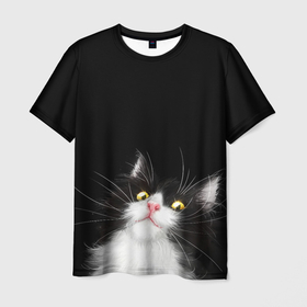 Мужская футболка 3D с принтом Кот в Кировске, 100% полиэфир | прямой крой, круглый вырез горловины, длина до линии бедер | барсик | киса | котэ | кошачий | черный кот
