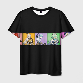 Мужская футболка 3D с принтом Genshin Impact - Полоса в Тюмени, 100% полиэфир | прямой крой, круглый вырез горловины, длина до линии бедер | genshin impact | анимэ | все персонажи | геншин | герои genshin | игра | квадраты | компьютерная | магический | персонаж | подарок | черный