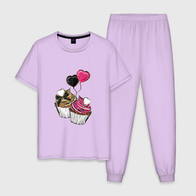 Мужская пижама хлопок с принтом Кексики в Курске, 100% хлопок | брюки и футболка прямого кроя, без карманов, на брюках мягкая резинка на поясе и по низу штанин
 | сладости | шары