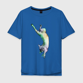 Мужская футболка хлопок Oversize с принтом Сонный котик в Белгороде, 100% хлопок | свободный крой, круглый ворот, “спинка” длиннее передней части | cat | dream | кот | сон