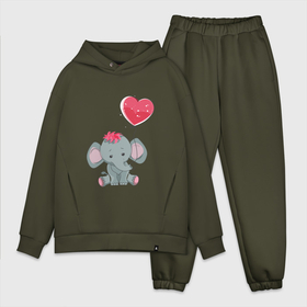 Мужской костюм хлопок OVERSIZE с принтом Влюбленный слоник в Курске,  |  | влюбленность | животные | мальчик | парные | сердце | слоник | шары
