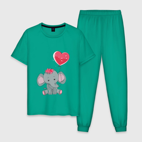 Мужская пижама хлопок с принтом Влюбленный слоник в Екатеринбурге, 100% хлопок | брюки и футболка прямого кроя, без карманов, на брюках мягкая резинка на поясе и по низу штанин
 | Тематика изображения на принте: влюбленность | животные | мальчик | парные | сердце | слоник | шары