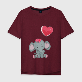 Мужская футболка хлопок Oversize с принтом Влюбленный слоник в Екатеринбурге, 100% хлопок | свободный крой, круглый ворот, “спинка” длиннее передней части | Тематика изображения на принте: влюбленность | животные | мальчик | парные | сердце | слоник | шары