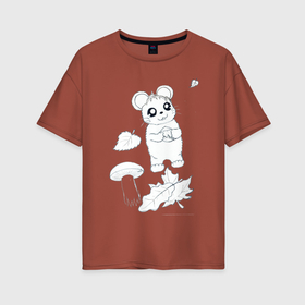 Женская футболка хлопок Oversize с принтом Мышка в осеннем лесу в Кировске, 100% хлопок | свободный крой, круглый ворот, спущенный рукав, длина до линии бедер
 | гриб | листья | мышка | осень