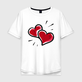 Мужская футболка хлопок Oversize с принтом Hearts в Белгороде, 100% хлопок | свободный крой, круглый ворот, “спинка” длиннее передней части | валентин | красное | сердечки