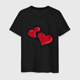 Мужская футболка хлопок с принтом Hearts в Белгороде, 100% хлопок | прямой крой, круглый вырез горловины, длина до линии бедер, слегка спущенное плечо. | валентин | красное | сердечки
