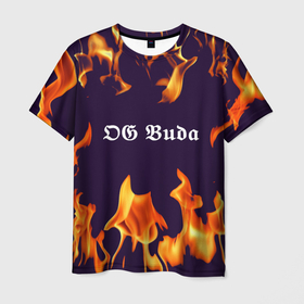 Мужская футболка 3D с принтом OG Buda в Новосибирске, 100% полиэфир | прямой крой, круглый вырез горловины, длина до линии бедер | dark | fire | music | og buda | og buda lettering | og buda print | rap | rapper | rep lettering | rep print | музыка | надпись og buda | надпись рэп | огонь | принт og buda | принт рэп | рэп | рэпер | темный