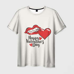 Мужская футболка 3D с принтом Happy Valentines Day в Курске, 100% полиэфир | прямой крой, круглый вырез горловины, длина до линии бедер | 14 февраля | love | valentines day | амур | валентинка | вторая половинка | день всех влюбленных | купидон | любовь | отношения | подарок любви | поцелуй | праздник любви | романтика | свидание | сердечки