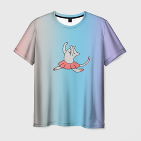 Мужская футболка 3D с принтом Котик в балете , 100% полиэфир | прямой крой, круглый вырез горловины, длина до линии бедер | балет | животное | кот | минимализм | мультик | пуанты | танец | юбка