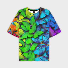 Мужская футболка oversize 3D с принтом Радужные    бабочки в Новосибирске,  |  | Тематика изображения на принте: абстракция | бабочки | градиент | неон | природа | радуга | узор | фон | яркий узор