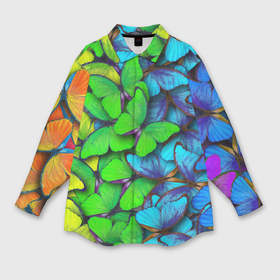 Мужская рубашка oversize 3D с принтом Радужные    бабочки в Кировске,  |  | абстракция | бабочки | градиент | неон | природа | радуга | узор | фон | яркий узор
