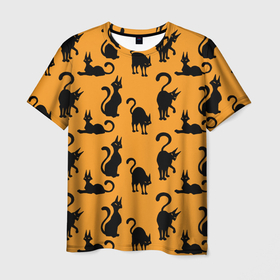 Мужская футболка 3D с принтом Кошки в Екатеринбурге, 100% полиэфир | прямой крой, круглый вырез горловины, длина до линии бедер | Тематика изображения на принте: животные | кот | коты | кошки | силуэт