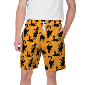 Мужские шорты 3D с принтом Кошки в Тюмени,  полиэстер 100% | прямой крой, два кармана без застежек по бокам. Мягкая трикотажная резинка на поясе, внутри которой широкие завязки. Длина чуть выше колен | животные | кот | коты | кошки | силуэт