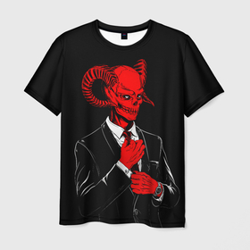 Мужская футболка 3D с принтом Дьявол , 100% полиэфир | прямой крой, круглый вырез горловины, длина до линии бедер | Тематика изображения на принте: dark | дьявол | пафос | рога | череп | черт