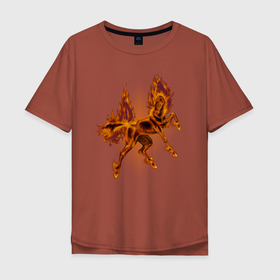 Мужская футболка хлопок Oversize с принтом Пламя внутри , 100% хлопок | свободный крой, круглый ворот, “спинка” длиннее передней части | fire | flame | horse | inside | лошадь | огонь | пламя