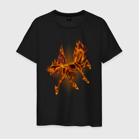 Мужская футболка хлопок с принтом Пламя внутри в Курске, 100% хлопок | прямой крой, круглый вырез горловины, длина до линии бедер, слегка спущенное плечо. | fire | flame | horse | inside | лошадь | огонь | пламя