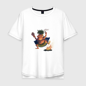 Мужская футболка хлопок Oversize с принтом Лягушка шаман в Белгороде, 100% хлопок | свободный крой, круглый ворот, “спинка” длиннее передней части | Тематика изображения на принте: frog | shaman | болото | костер | лягушка | шаман