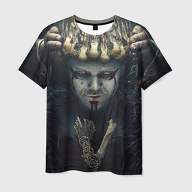 Мужская футболка 3D с принтом Викинги - Ивар в Петрозаводске, 100% полиэфир | прямой крой, круглый вырез горловины, длина до линии бедер | 5 сезон | vikings | бескостный | викинг | викинги | ивар | корона | коронация | узор