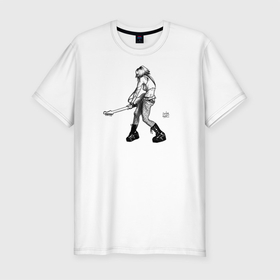 Мужская футболка хлопок Slim с принтом Rock it Baby в Санкт-Петербурге, 92% хлопок, 8% лайкра | приталенный силуэт, круглый вырез ворота, длина до линии бедра, короткий рукав | Тематика изображения на принте: арт | гитара | музыка | рисунок | рок