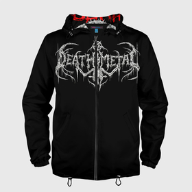Мужская ветровка 3D с принтом Deathmetal в Белгороде, 100% полиэстер | подол и капюшон оформлены резинкой с фиксаторами, два кармана без застежек по бокам, один потайной карман на груди | deathcore | deathmetal | metal | rock | teribal | дэткор | дэтметал | рок