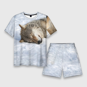 Мужской костюм с шортами 3D с принтом Спящий Волк ,  |  | animals | wolf | волк | волки | животные | звери | зверь | одиночество | одиночка | пёс | собака | спящий волк