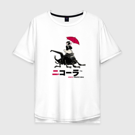 Мужская футболка хлопок Oversize с принтом Cyberpunk 2077, Nicola drink в Тюмени, 100% хлопок | свободный крой, круглый ворот, “спинка” длиннее передней части | bug | cyberpunk 2077 | drink | girl | japan | nicola