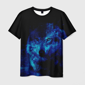 Мужская футболка 3D с принтом Волк Вселенная , 100% полиэфир | прямой крой, круглый вырез горловины, длина до линии бедер | animals | wolf | волк | волки | животные | звери | зверь | луна | одиночество | одиночка | пёс | собака