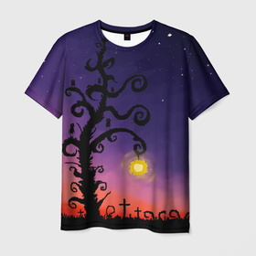 Мужская футболка 3D с принтом Ночь , 100% полиэфир | прямой крой, круглый вырез горловины, длина до линии бедер | tegunvteg | дерево | ночь | рисунок | фонарь