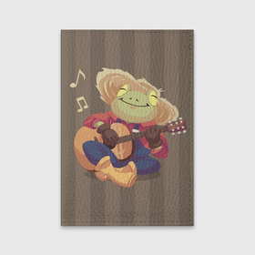 Обложка для паспорта матовая кожа с принтом Лягушка-фермер с гитарой в Белгороде, натуральная матовая кожа | размер 19,3 х 13,7 см; прозрачные пластиковые крепления | Тематика изображения на принте: farmer | frog | guitar | music | toad | гитара | гитарист | жаба | жабка | лягушка | милый | музыка | фермер