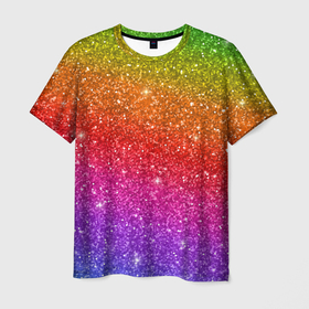 Мужская футболка 3D с принтом Блестки радуги в Тюмени, 100% полиэфир | прямой крой, круглый вырез горловины, длина до линии бедер | Тематика изображения на принте: абстракция | блеск | блестки | блестяжки | блестяшки | градиент | радуга | узор | фон | яркий узор