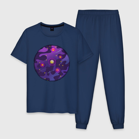 Мужская пижама хлопок с принтом Мой космос! в Новосибирске, 100% хлопок | брюки и футболка прямого кроя, без карманов, на брюках мягкая резинка на поясе и по низу штанин
 | tgcarpg | звезды | кометы | космос | планеты | розовый | солнце | фиолетовый
