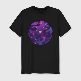 Мужская футболка хлопок Slim с принтом Мой космос! в Тюмени, 92% хлопок, 8% лайкра | приталенный силуэт, круглый вырез ворота, длина до линии бедра, короткий рукав | tgcarpg | звезды | кометы | космос | планеты | розовый | солнце | фиолетовый