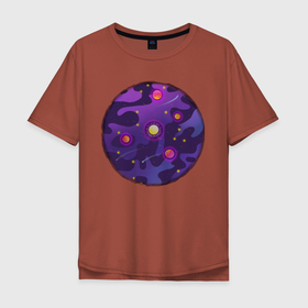 Мужская футболка хлопок Oversize с принтом Мой космос! в Курске, 100% хлопок | свободный крой, круглый ворот, “спинка” длиннее передней части | Тематика изображения на принте: tgcarpg | звезды | кометы | космос | планеты | розовый | солнце | фиолетовый