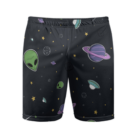 Мужские шорты спортивные с принтом Space в Екатеринбурге,  |  | звезды | комета | метеориты | нло | планеты | пришелец