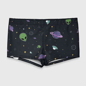 Мужские купальные плавки 3D с принтом Space , Полиэстер 85%, Спандекс 15% |  | звезды | комета | метеориты | нло | планеты | пришелец
