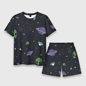 Мужской костюм с шортами 3D с принтом Space ,  |  | звезды | комета | метеориты | нло | планеты | пришелец