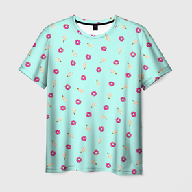 Мужская футболка 3D с принтом ПОНЧИК И МОРОЖЕНКА в Новосибирске, 100% полиэфир | прямой крой, круглый вырез горловины, длина до линии бедер | Тематика изображения на принте: donate | десерт | лето | розовый | свежий | сладкий | хавчик | яркий