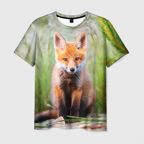 Мужская футболка 3D с принтом Лисичка в Курске, 100% полиэфир | прямой крой, круглый вырез горловины, длина до линии бедер | fox | foxy | животное | звери | лиса | лисенок | лисичка | милая | рыжая | фокс