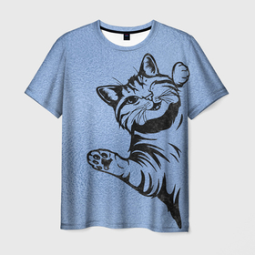 Мужская футболка 3D с принтом Улыбающийся кот в Екатеринбурге, 100% полиэфир | прямой крой, круглый вырез горловины, длина до линии бедер | Тематика изображения на принте: cat | веселый | дай | картинки | кот | котенок | котик | котики | котяра | кошечка | кошка | красивый | лапки | лапу | лапы | милый | подмигивает | рисунок | смешной | улыбающийся | усы | хороший