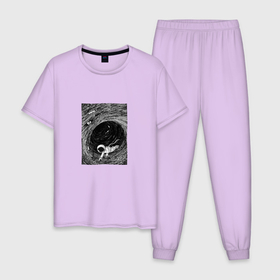 Мужская пижама хлопок с принтом Чёрная дыра в Екатеринбурге, 100% хлопок | брюки и футболка прямого кроя, без карманов, на брюках мягкая резинка на поясе и по низу штанин
 | Тематика изображения на принте: арт | астрономия | вихрь | космос | рисунок | человек | чёрная дыра.космонавт