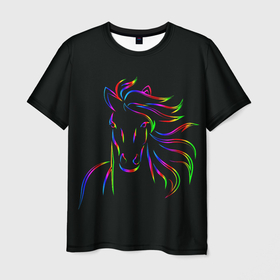Мужская футболка 3D с принтом Лошадка в Петрозаводске, 100% полиэфир | прямой крой, круглый вырез горловины, длина до линии бедер | animal | horse | unicorn | абстракция | голова | градиент | единорог | жеребец | животное | животные | зверь | конь | лошадь | пони | скакун