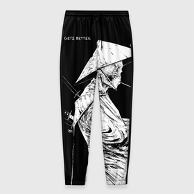 Мужские брюки 3D с принтом Самурай скелет с трубкой в Санкт-Петербурге, 100% полиэстер | манжеты по низу, эластичный пояс регулируется шнурком, по бокам два кармана без застежек, внутренняя часть кармана из мелкой сетки | Тематика изображения на принте: ninja | samurai | shogun | бусидо путь воина | ниндзя | путь самурая | самурай | сёгун | скелет | харакири | японский самурай