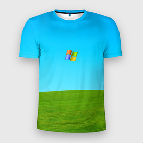 Мужская футболка 3D спортивная с принтом Windows XP в Курске, 100% полиэстер с улучшенными характеристиками | приталенный силуэт, круглая горловина, широкие плечи, сужается к линии бедра | win | windows | xp | вин | икспи | хп