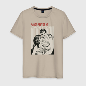 Мужская футболка хлопок с принтом Супермен и Чудо-женщина в Екатеринбурге, 100% хлопок | прямой крой, круглый вырез горловины, длина до линии бедер, слегка спущенное плечо. | 14 февраля | superman | vdkimel | warner bros | wonder woman | день святого валентина | супермен | чудо женщина