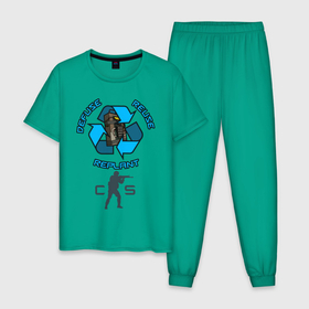 Мужская пижама хлопок с принтом Defuse в Тюмени, 100% хлопок | брюки и футболка прямого кроя, без карманов, на брюках мягкая резинка на поясе и по низу штанин
 | counter strike | cs | game | арт | графика | игры