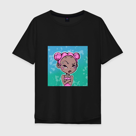 Мужская футболка хлопок Oversize с принтом Эй в Тюмени, 100% хлопок | свободный крой, круглый ворот, “спинка” длиннее передней части | Тематика изображения на принте: girl | девочка | девушка | розовые волосы | цундере | чиби | эй