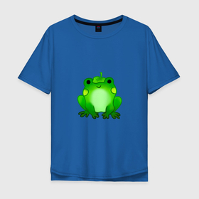 Мужская футболка хлопок Oversize с принтом Жаба с листиком в Екатеринбурге, 100% хлопок | свободный крой, круглый ворот, “спинка” длиннее передней части | Тематика изображения на принте: жаба | зеленая | лягуха | лягушка | милая | с листочком