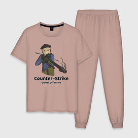Мужская пижама хлопок с принтом CS GO Снайпер , 100% хлопок | брюки и футболка прямого кроя, без карманов, на брюках мягкая резинка на поясе и по низу штанин
 | counter strike | cs go | terrorist | контр страйк | кс го | снайпер | террорист